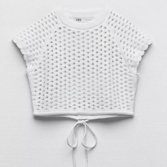 NWT Zara White Vented Cropped Knit Top - M - Picture 1 of 7